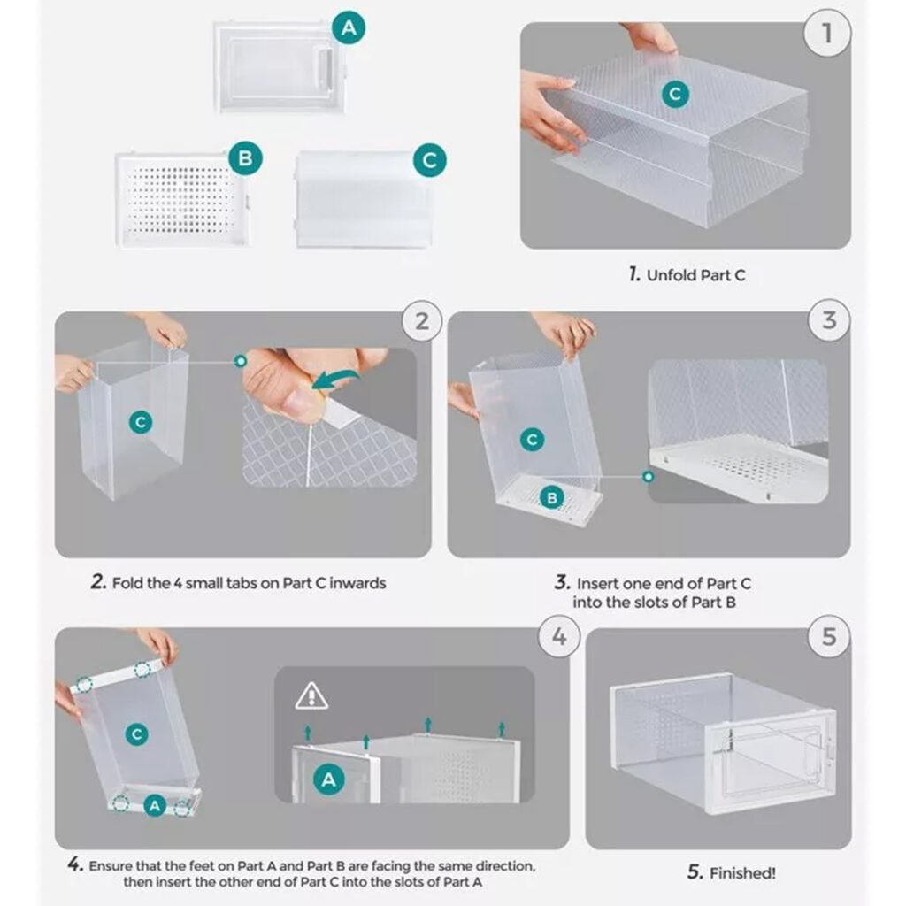 Plastic-Stackable-Shoe-Storage-Boxes Assembly Steps